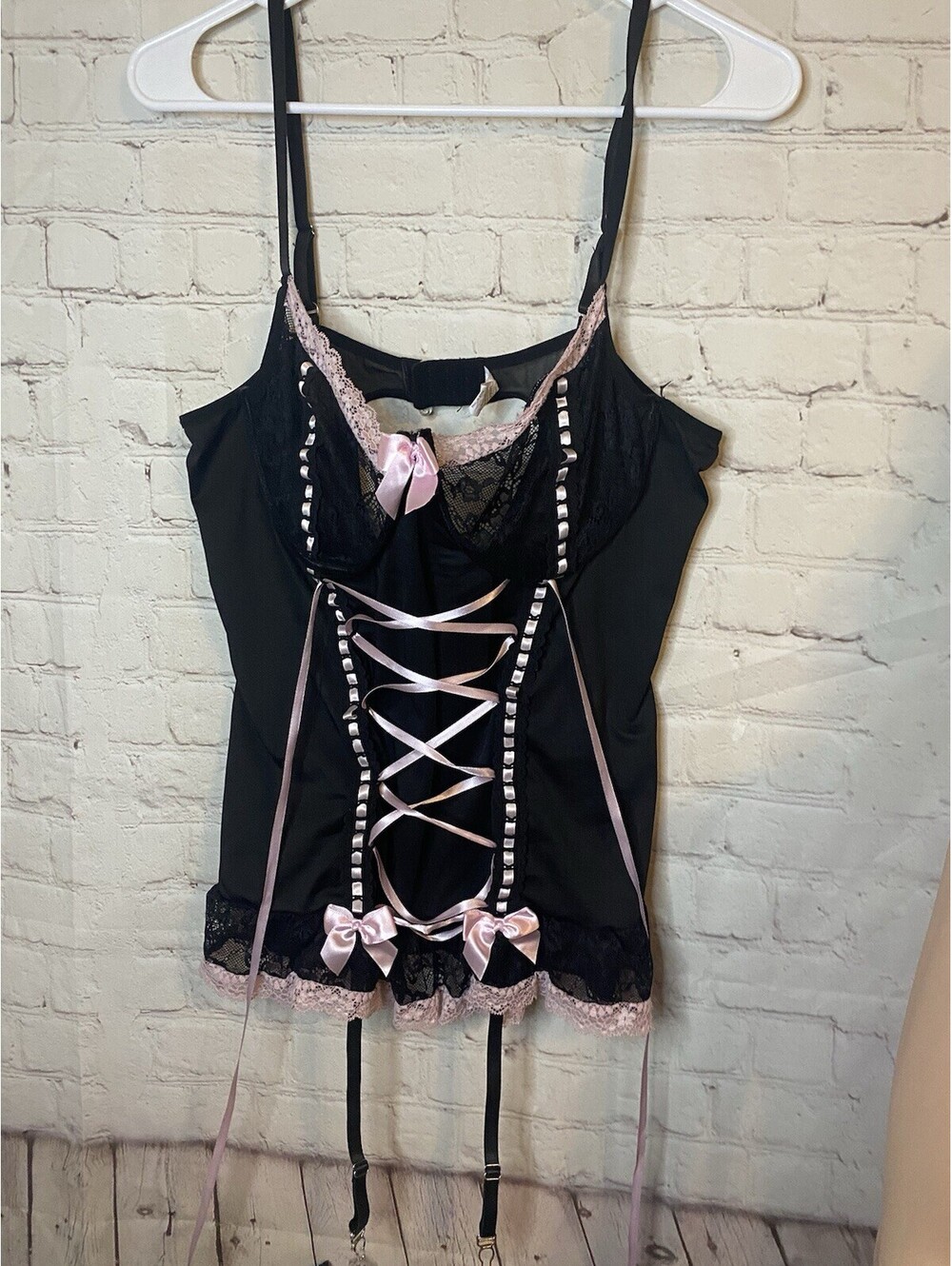 Y2k Lace Top Open Lace Back Bows Black Clip Top Size 3XL